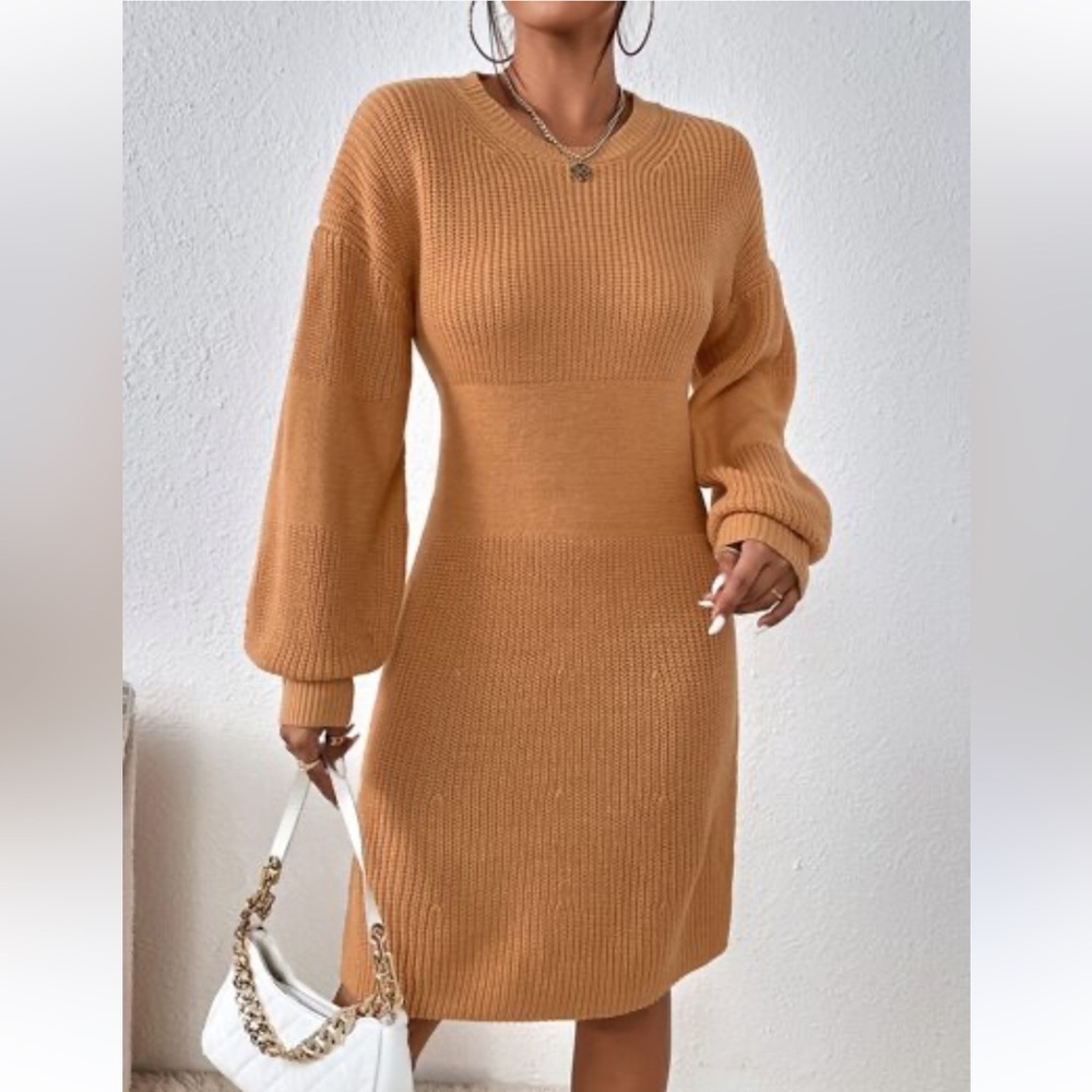 Staud Knit Marylebone Chic Long Sleeve Tan Knit Dress sz XS - Picture 1 of 10